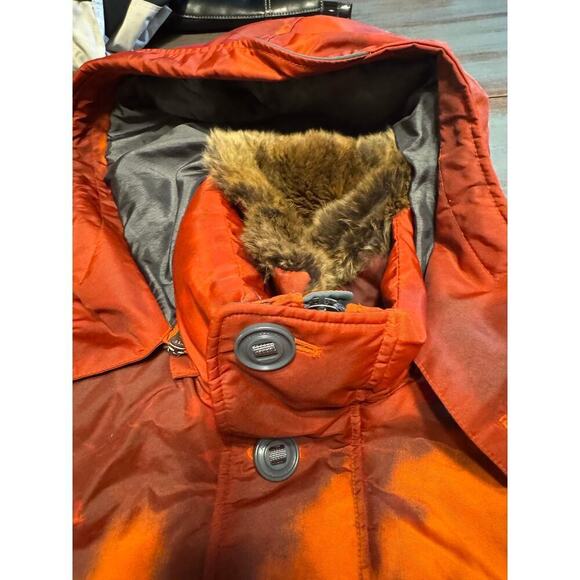 Andrew Marc Down Bomber Jacket Orange Inky L - Picture 2 of 16